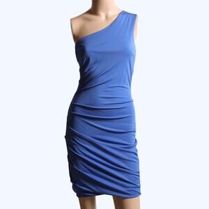 CUT25 by YIGAL AZROUEL Blue Ruched One Shoulder Jersey Mini Dress
